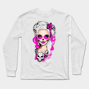 Skull Barbie Pink Glasses Long Sleeve T-Shirt